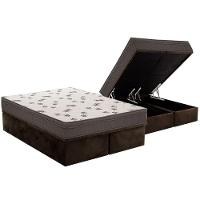 Cama Box Baú Queen: Colchão Espuma Ortobom D45 Light + Base CRC Suede Brown(158x198) - 1
