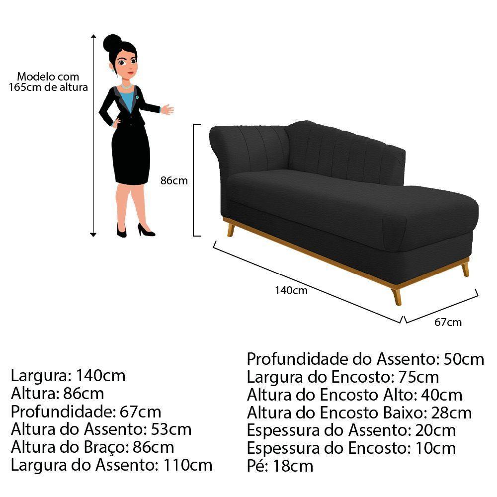 Recamier 140Cm Lado Esquerdo Corano Preto - 2