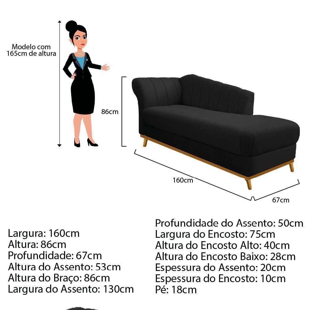 Recamier 160Cm Lado Esquerdo Suede Preto - 2