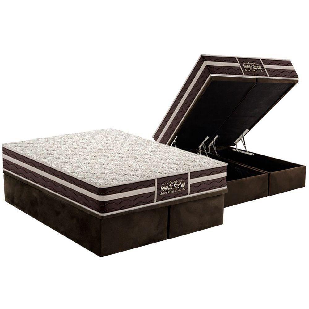 Cama Box Baú King: Colchão Ortopédico Probel Guarda Costas Extra Firme + Base CRC Suede Brown(193x203) - 1