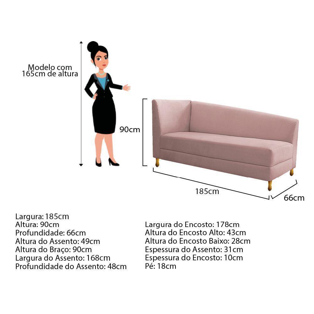 Recamier 185Cm Lado Direito Suede Rosê - 3