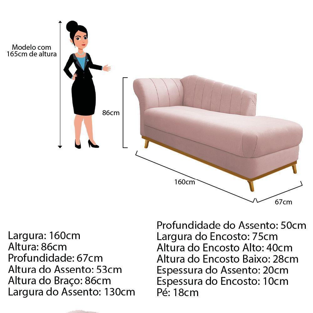 Recamier 160Cm Lado Esquerdo Suede Rosê - 3