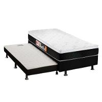Cama Box c/Auxiliar Solteiro: Colchão Espuma Castor D45 Black e White + Base CRC Courano Black(88x188) - 1
