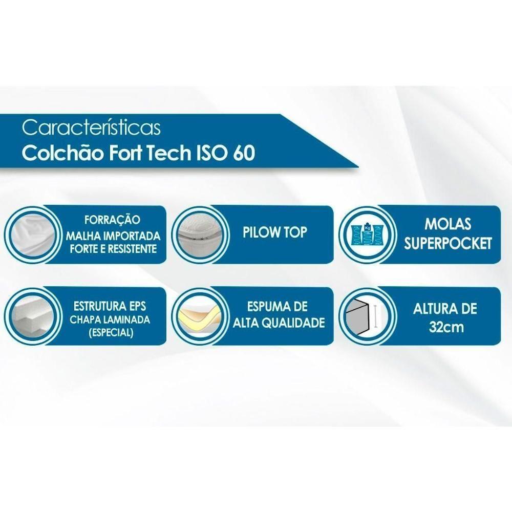 Cama Box Baú Queen: Colchão Molas Ortobom SuperPocket Fort Tech ISO + Base CRC Courano Black(158x198) - 6