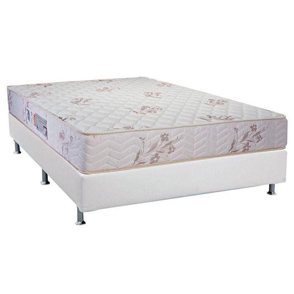 Cama Box Casal: Colchão Espuma D45 Luckspuma Gran Luck Floral Pró Saúde + Base CRC Courano White(138x188) - 1
