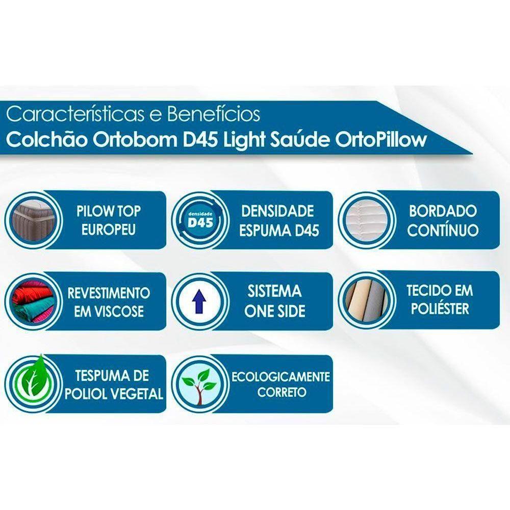 Cama Box Solteiro: Colchão Espuma Ortobom D45 Light Saúde Ortopilow + Base CRC Courano White(88x188) - 3