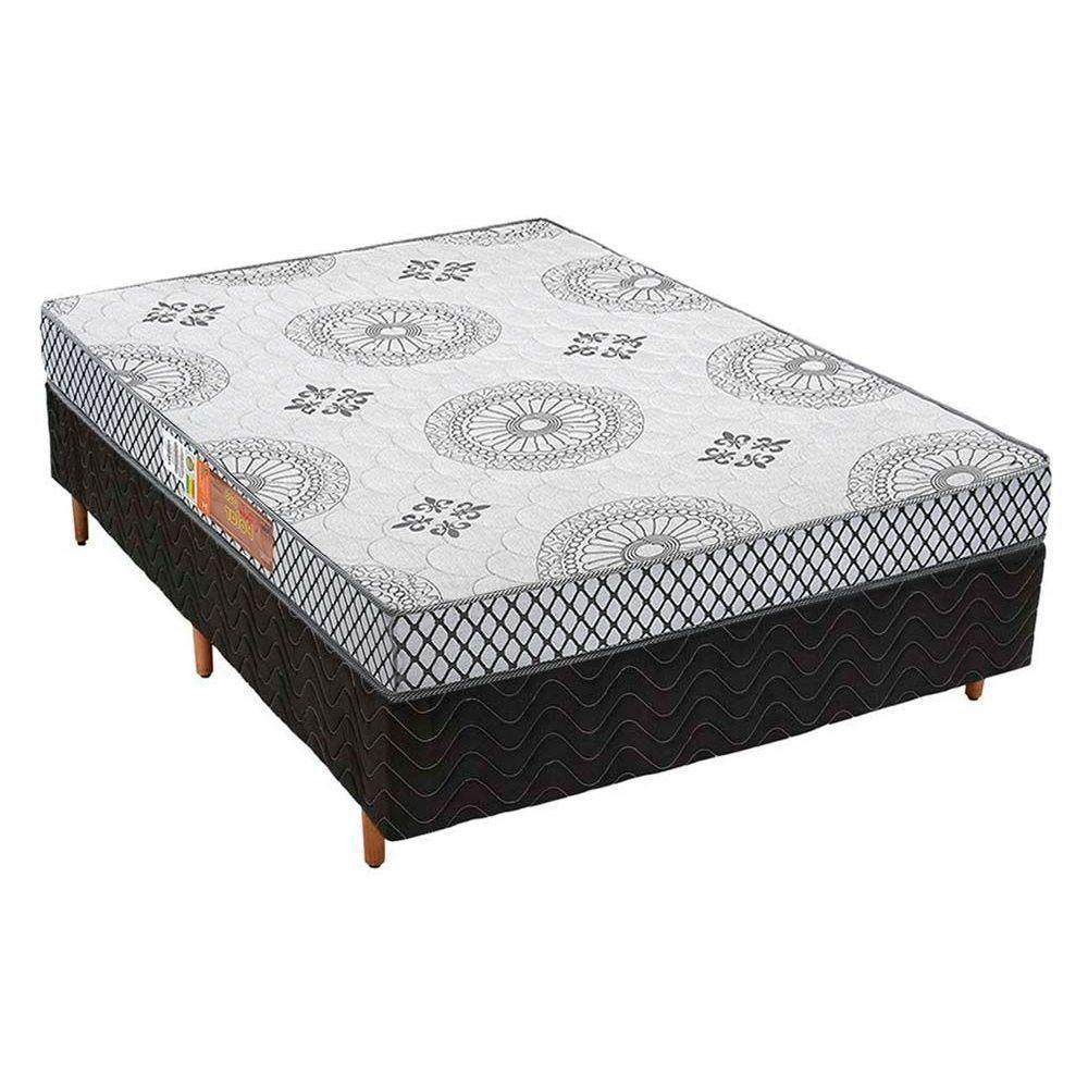 Cama Box Casal: Colchão Espuma Polar Pérola + Base Crc Rústico Black(138X188) - 1