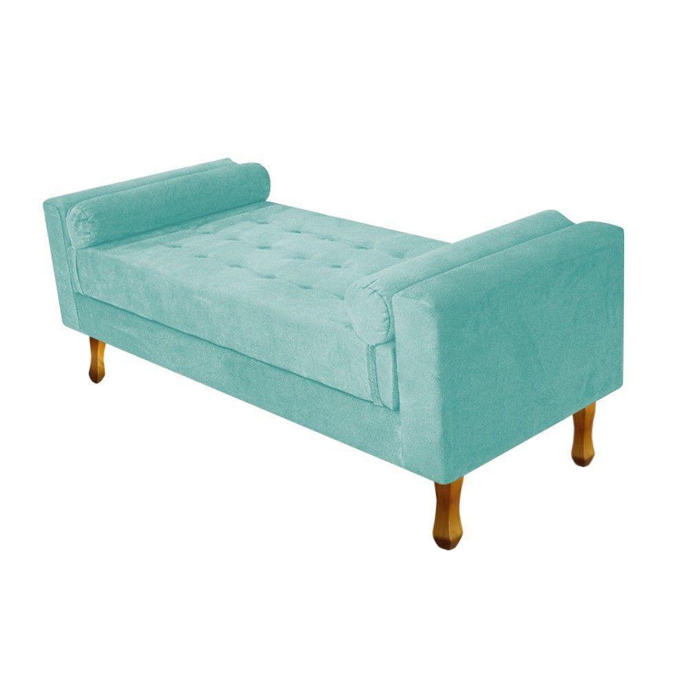 Recamier Baú Félix King 195cm Suede Azul Tiffany Doce Sonho - 1