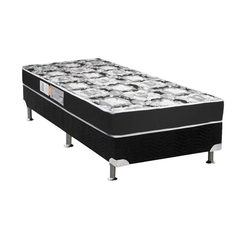 Cama Box Solteiro: Colchão Espuma Luckspuma D28 Celebrity + Base CRC Suede Black(88x188) - 1