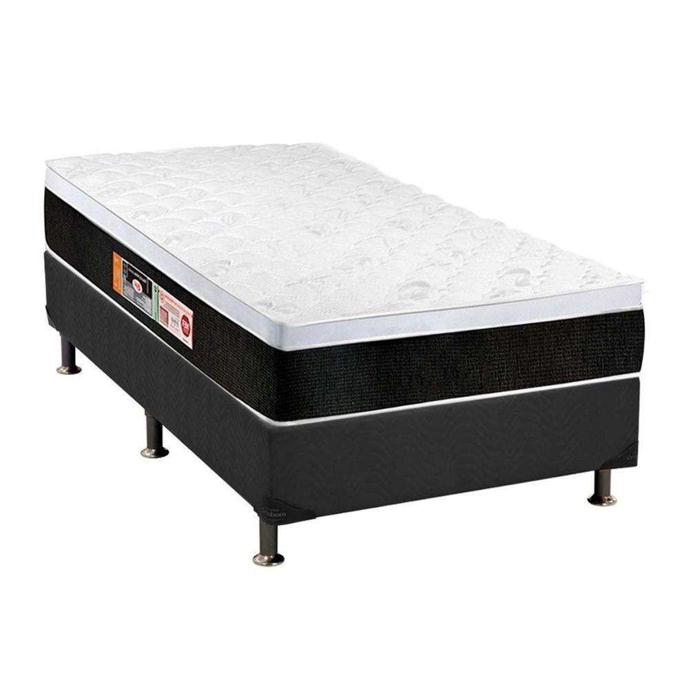 Cama Box Solteiro: Colchão Espuma Castor D45 Black e White AIR + Base CRC Suede Gray(88x188) - 1