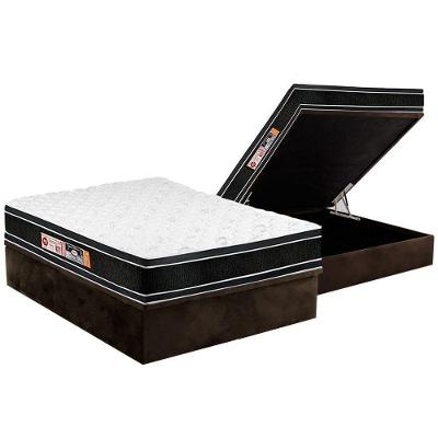 Cama Box Baú Casal: Colchão Espuma D33 Castor Black e White Air Euro Pillow + Base CRC Suede Brown(138x188)