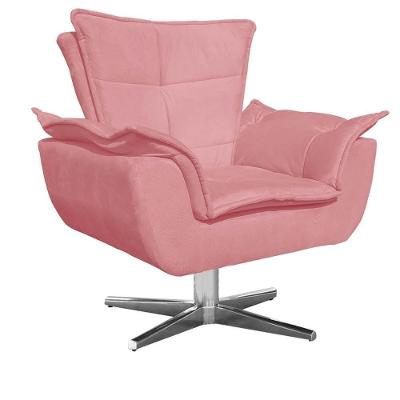 Poltrona Base Giratória Cromada Opla Suede Rose - Ibiza
