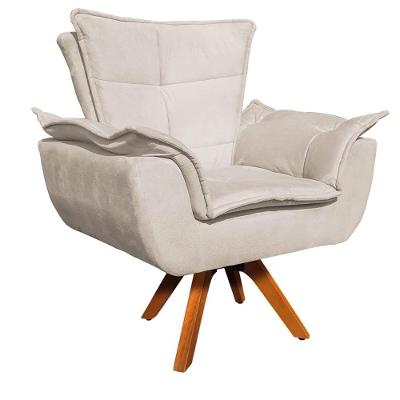 Poltrona Sala De Estar Base Giratória Madeira Opla Bege