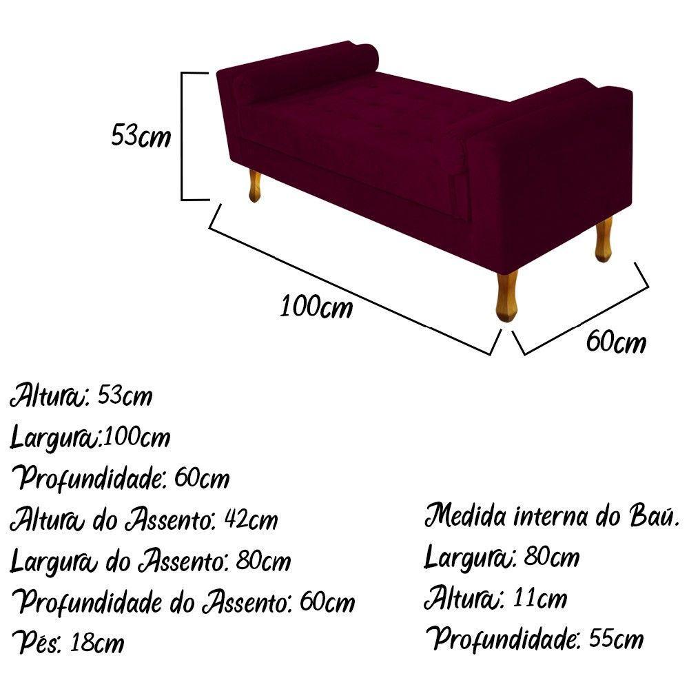 Recamier Baú Félix Solteiro 100cm Suede Bordô Doce Sonho - 3