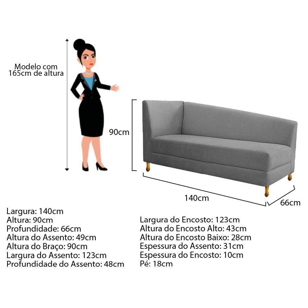 Recamier 140Cm Lado Esquerdo Suede Cinza - 3