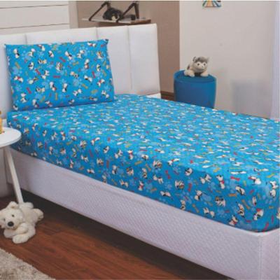 Jogo De Lençol Dalmatas Solteiro Em Malha 2 Péças Azul - 100% Poliéster