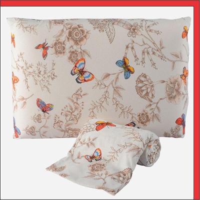 Jogo De Cama Lençol Em Malha Solteiro Borboleta 2 Peças - Bege - 100% Poliéster