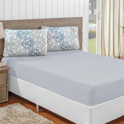 Jogo De Lençol Queen Em Malha 100% Algodão 3 Peças - Cinza - 100% Algodão