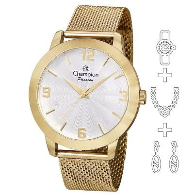 Relógio Champion Kit Feminino Analógico Dourado Cn24593w
