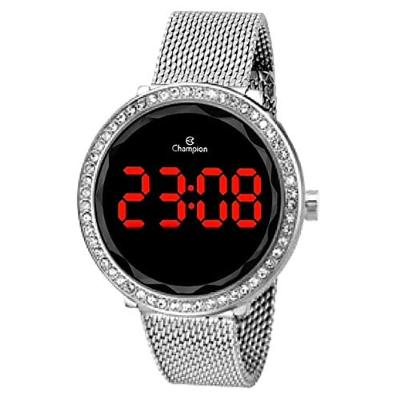 Relógio Champion Feminino Digital Prata Strass Ch48037t