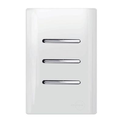 2 Interruptor Simples +1  Interruptor Paralelo Horizontal Cromado com Placa 4x2 Branca Dc120010