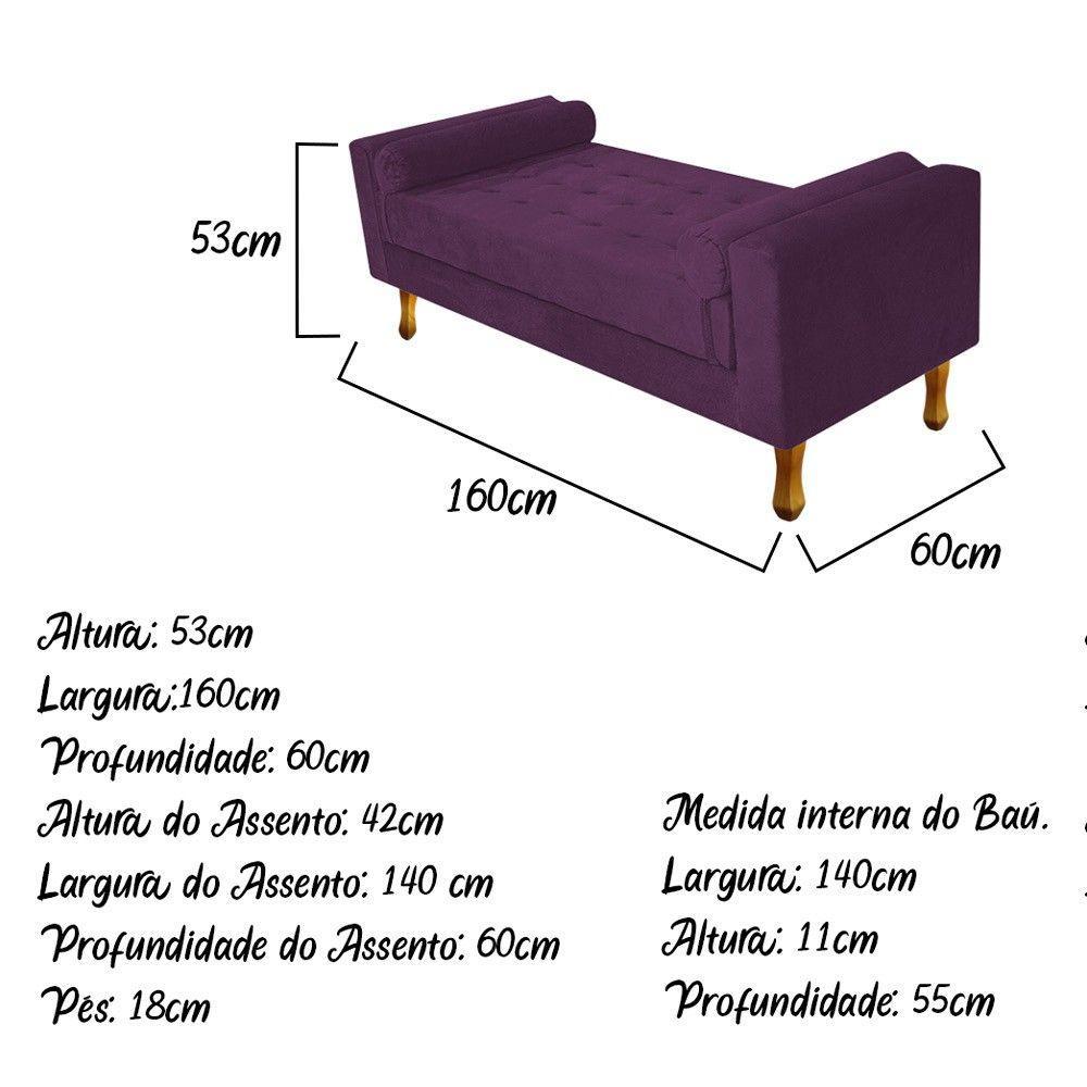 Recamier Baú Félix Queen Size 160cm Suede Roxo - 5