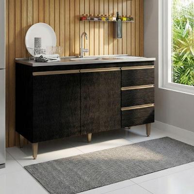 Balcão Para Pia 120cm Cozinha Modulada Milão Menu Móveis Preto