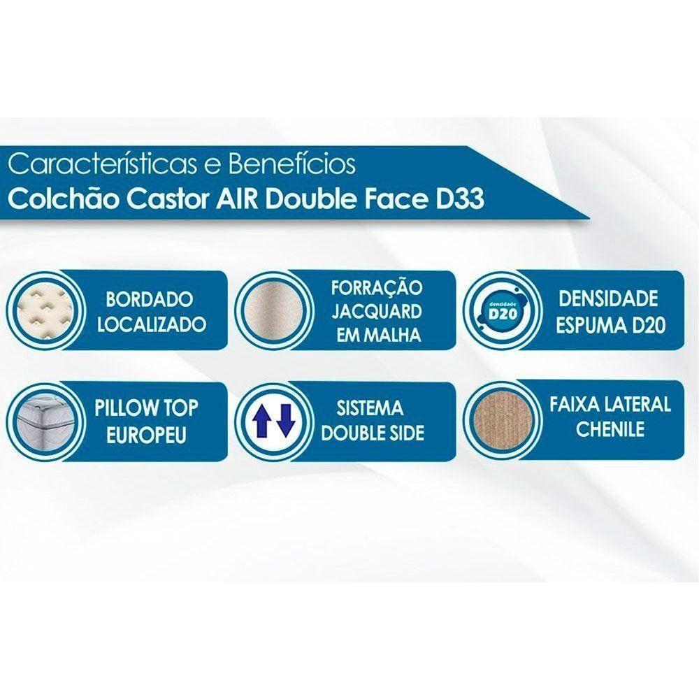 Cama Box Baú Casal: Colchão Espuma Castor D33 Black e White Air Double Face Euro Pillow + Base CRC Courano White(138x188) - 4