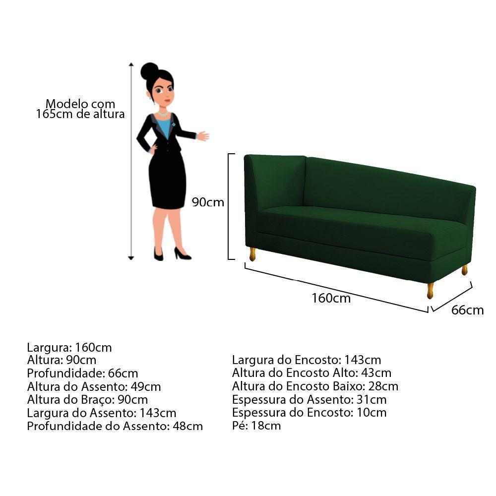 Recamier 160Cm Lado Esquerdo Suede Verde - 3