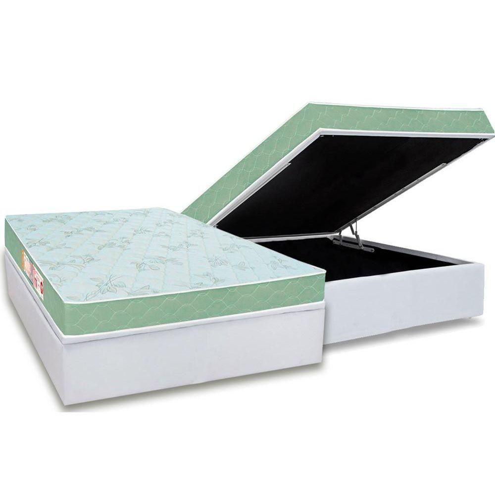Cama Box Baú Casal: Colchão Espuma Castor D33 Sleep Max Duplo + Base CRC Courano White(138x188) - 1