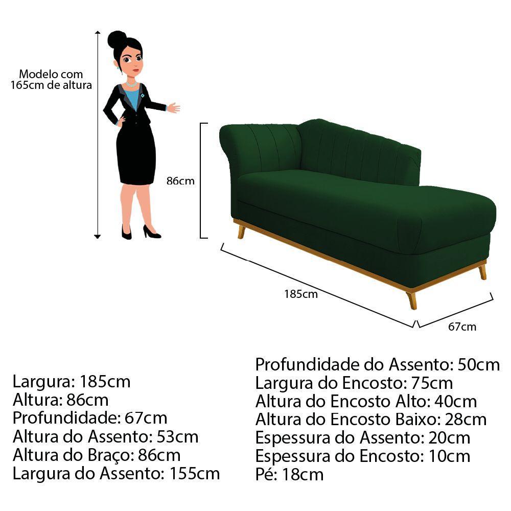 Recamier 185Cm Lado Esquerdo Suede Verde - 2