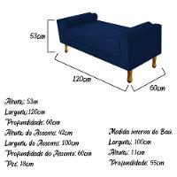Recamier Baú Félix Solteiro 120cm Suede Azul Marinho