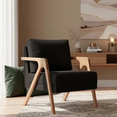 Poltrona Decorativa Mona Luxo Base De Madeira Maciça Sala Recepção Veludo Preto Do Lar Móveis E Decoração