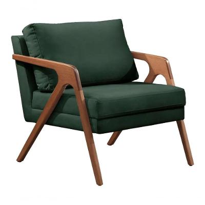Poltrona Decorativa Mona Luxo Base De Madeira Maciça Sala Recepção Veludo Verde Do Lar Móveis E Decoração