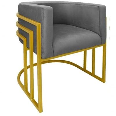 Cadeira Poltrona Luxo Base De Metal Tripla Dourado Sala De Jantar Recepção Veludo Grafite Do Lar Móveis E Decoração