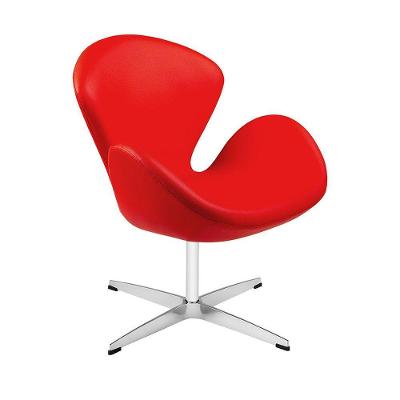 Poltrona Swan Couro Sintético Vermelho Base Alumínio Giratória
