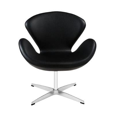 Poltrona Swan Couro Sintético Preto Base Alumínio Giratória