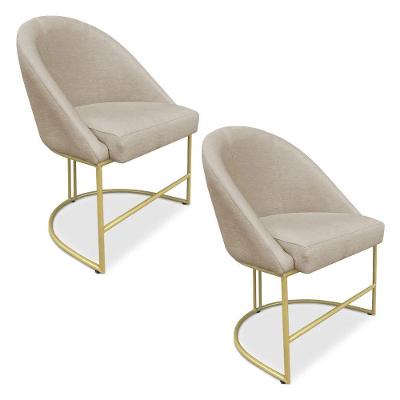 Kit 02 Cadeiras Poltrona De Jantar Bela Base Metálica Industrial Dourado Sala Recepção Veludo Bege Do Lar Móveis