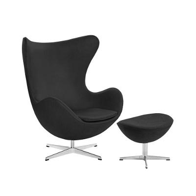 Poltrona Egg Com Puff Base Em Alumínio Couro Natural Preto