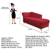 Recamier 185Cm Lado Esquerdo Suede Vermelho - 3