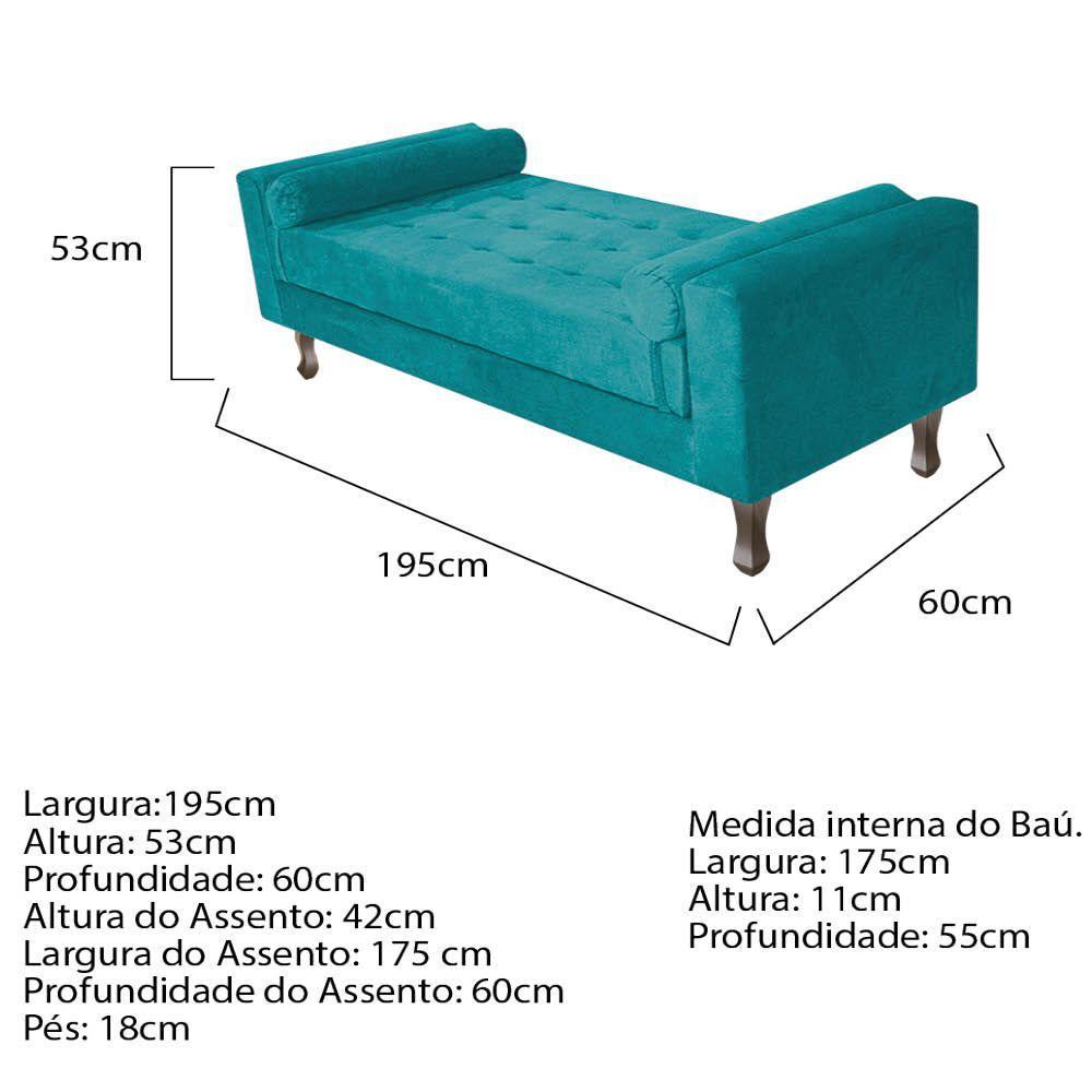 Recamier Baú Félix Solteiro 195cm Suede Azul Turquesa - 2