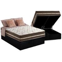 Cama Box Baú Queen: Colchão Molas Anjos Superlastic Classic + Base CRC Courano Black(158x198) - 1