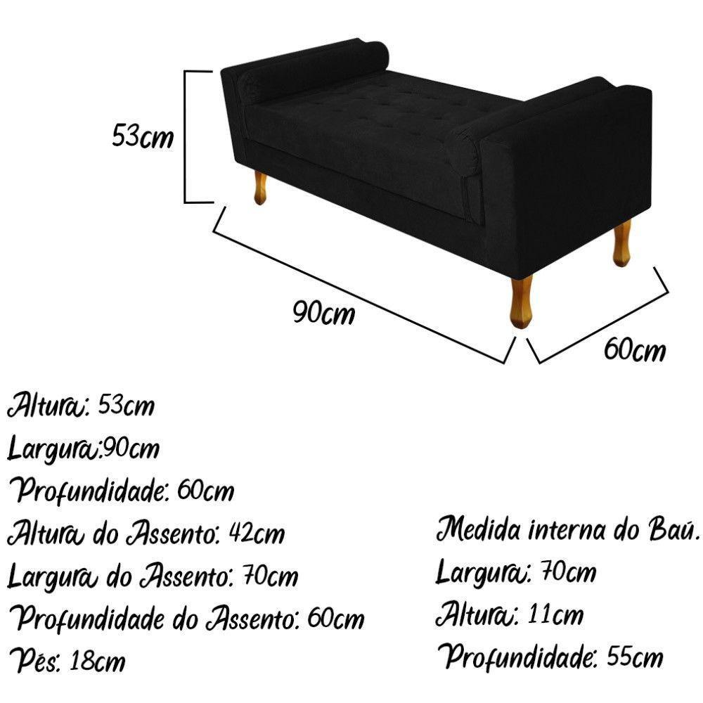 Recamier Baú Félix Solteiro 90cm Suede Preto - 4