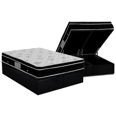 Cama Box Baú Queen: Colchão Molas Bonnel Ortobom Nanolastic Physical Spring + Base CRC Suede Black(158x198)