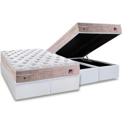 Cama Box Baú King: Colchão Molas Plumatex MasterPocket Ensacadas Miami + Base CRC Courano White(193x203)