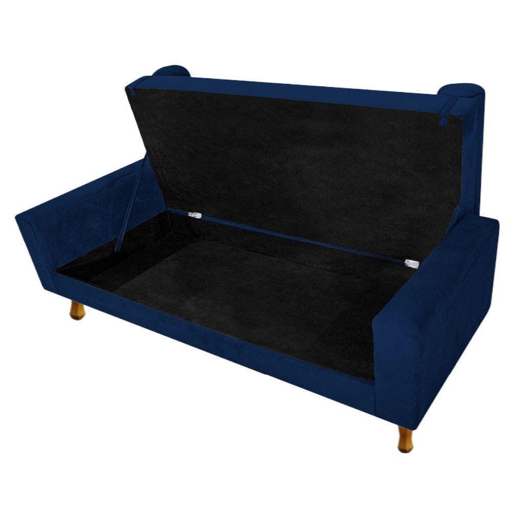Recamier Baú Félix Solteiro 90cm Suede Azul Marinho - 2