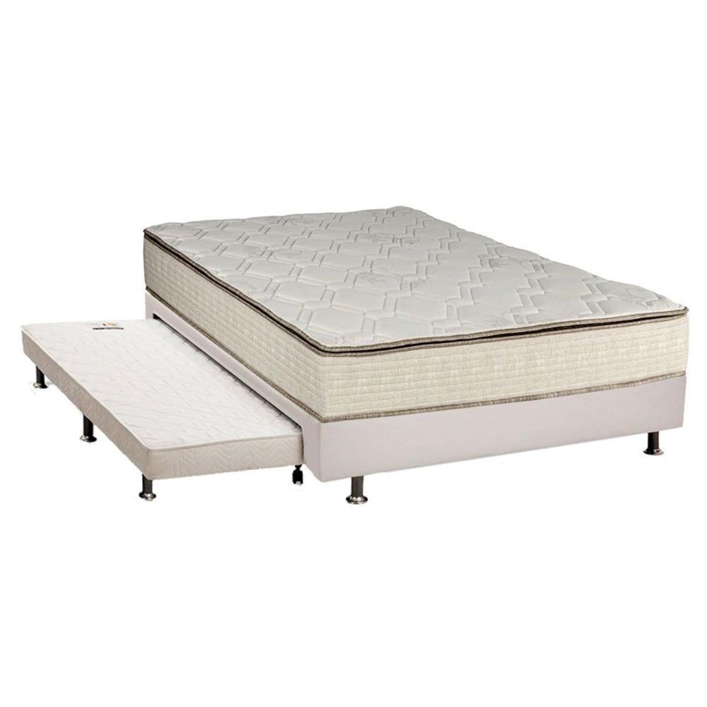 Cama Box c/Auxiliar Casal: Colchão Luckspuma Bonnel Montreal Spring + Base CRC Courano Branco(138x188) - 1