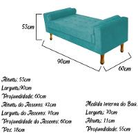 Recamier Baú Félix Solteiro 90cm Suede Azul Turquesa