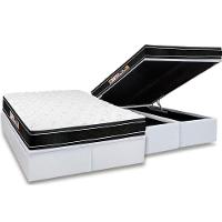 Cama Box Baú Queen: Colchão Espuma D33 Castor Black E White Air Euro Pillow + Base White(158X198) - 1