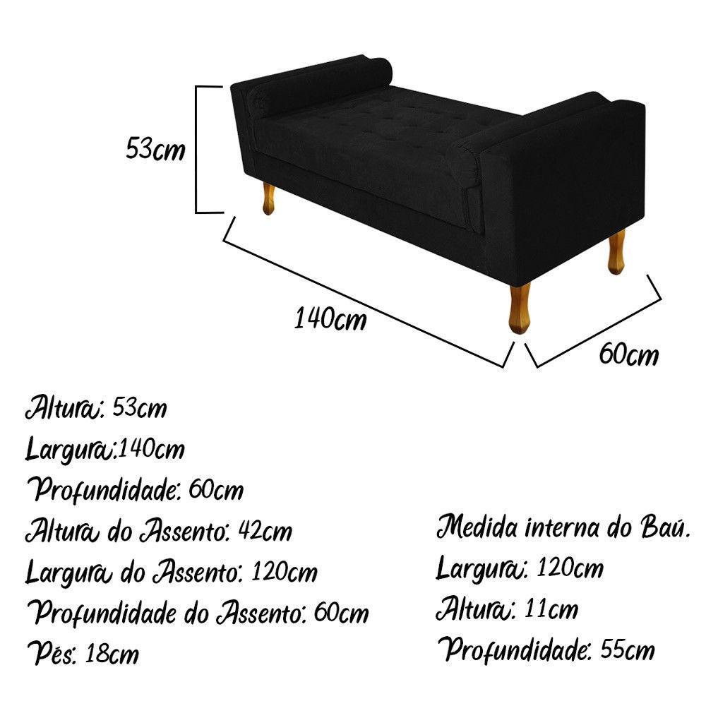 Recamier Baú Félix Casal 140cm Suede Preto - 4